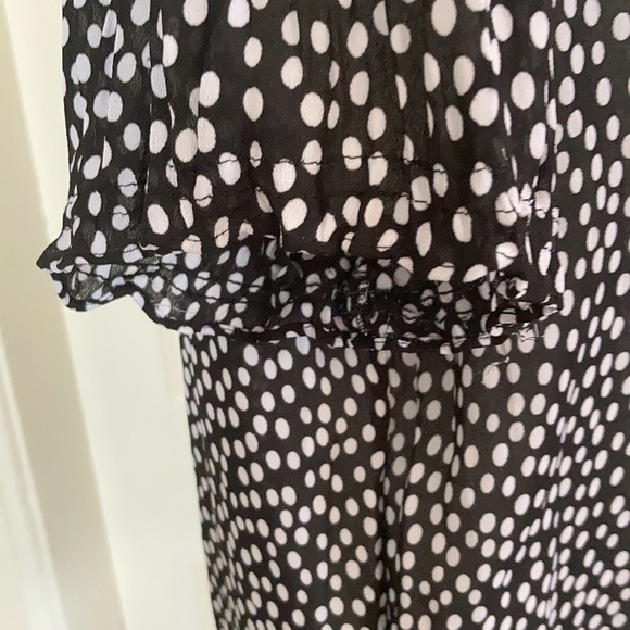 Career blouse, darling polka dot top with elastic waist, cute bow tie at neck, M - Picture 6 of 9